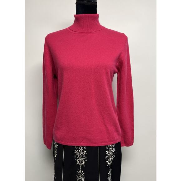 VINTAGE 1990s VALERIE STEVENS TWO PLY CASHMERE TURTLENECK SWEATER PINK MEDIUM - Picture 1 of 9